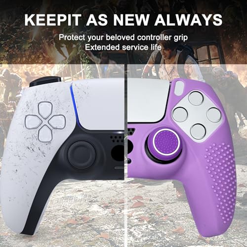 Anti-Slip Purple Controller Skin,Studded Edition Protective Silicone Cover Skin Grips Compatible with PS5/Slim/Pro Controller and 6 PCS Thumb Grips Caps. - color: Purple
