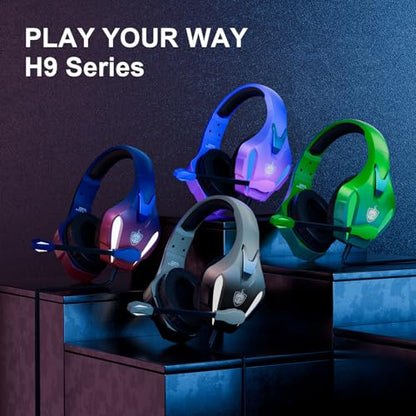 PHOINIKAS PS4 Gaming Headset for PC, Switch, PS5 Headset with 7.1 Stereo Sound, Gaming Headphones with Noise Cancelling Mic, LED Light, Over Ear Headset for Laptop, Mobile (Violet)