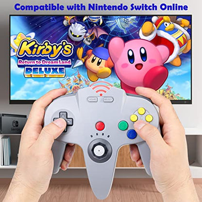 SAFFUN Wireless N64 Controller Made for Switch 1 & 2, N64 Console, (Gray) | (Built-in Vibration) (Rechargeable) (3D Analog Stick), 2.4 GHz USB & N64 Receiver Made for Switch Online, Windows PC, macOS - color: Gray