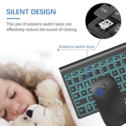 Wireless Backlit Keyboard and Mouse Ultra Slim Combo, TopMate 2.4G Silent Compact 2400DPI Mouse and Scissor Switch Keyboard Set, Batteries Included, for PC/Laptop/Windows/Mac/Gaming - BL Matte Black - color: BL Matte Black