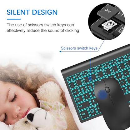 Wireless Backlit Keyboard and Mouse Ultra Slim Combo, TopMate 2.4G Silent Compact 2400DPI Mouse and Scissor Switch Keyboard Set, Batteries Included, for PC/Laptop/Windows/Mac/Gaming - BL Matte Black - color: BL Matte Black