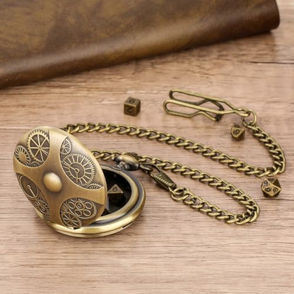 Mini DND Dice Set with Bronze Steampunk Gear Pocket Watch Shell Case, 7pcs Polyhedral Metal DND Dice Set, D&D Gifts with Gift Box, Role Playing Board Games DND Accessories - color: Gear