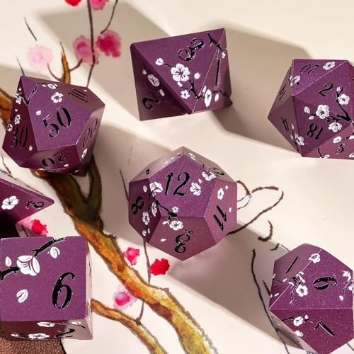 UDIXI DND Metal Dice Set, Flower Solid Metal RPG Dice Set Purple for D&D | White Flower, Metal Case Packaging, Heavy Metal Dice, D&D Gift, for Dungeons and Dragons Role Playing Games Tabletop Games - color: Flower/Purpleblack