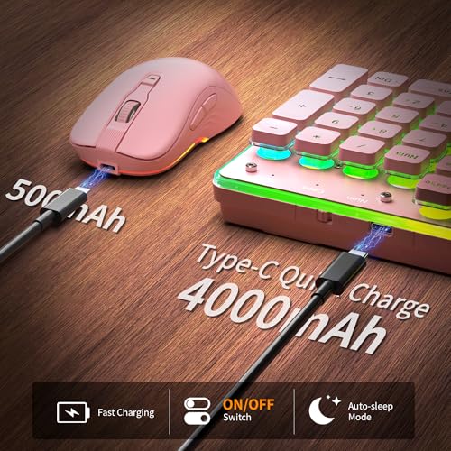 MAGEGEE Wireless Keyboard and Mouse Combo, 2.4G Full Size RGB Keyboard with 104 Keys, Rechargeable Wireless Mouse with 3 DPI, Ergonomic Computer Keyboard and Mouse Set for Windows Mac Laptop PC - color: Pink