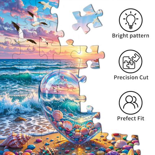 Love Pebbles Beach Puzzles for Adults 1000 Pieces | 1:1 HD Poster,Letter Markings on Back,Matte Oil,High Bite Force - color: Love Pebbles Beach