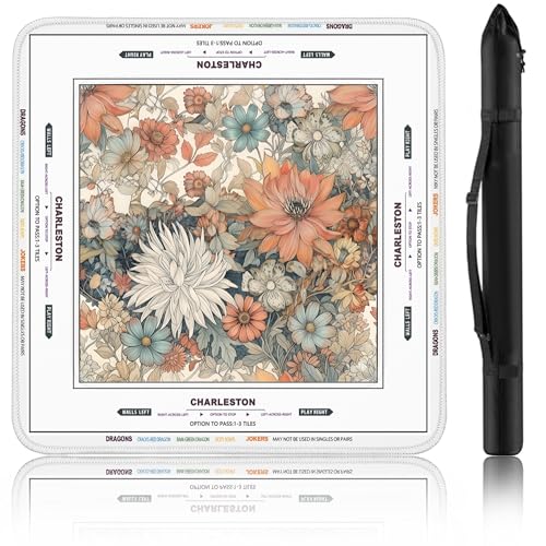 Crease-Free Mahjong Mat with Rules American Mah Jongg Mats with Portable Bag Noise Reduction Non-Slip Table Cover 31.5*31.5in Large Waterproof Neoprene Pad For Poker Board Mah Jong Game Card Mahjongg - color: Orange Dahlia
