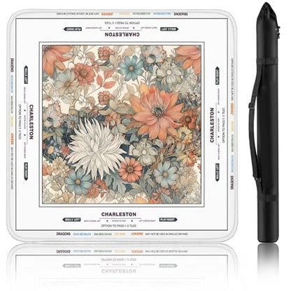 Crease-Free Mahjong Mat with Rules American Mah Jongg Mats with Portable Bag Noise Reduction Non-Slip Table Cover 31.5*31.5in Large Waterproof Neoprene Pad For Poker Board Mah Jong Game Card Mahjongg - color: Orange Dahlia