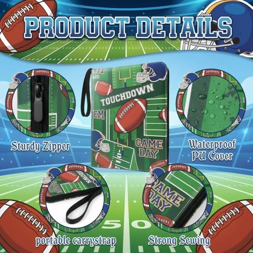 Trading Card Binder 9 Pocket, TouchDown Football Card Binder Holds 900 Cards with 50 Removable Sleeves, Waterproof PU Leather with Zipper Card Collector Album Book Compatible with TCG Cards - color: TouchDown Football
