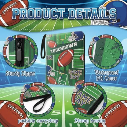Trading Card Binder 9 Pocket, TouchDown Football Card Binder Holds 900 Cards with 50 Removable Sleeves, Waterproof PU Leather with Zipper Card Collector Album Book Compatible with TCG Cards - color: TouchDown Football