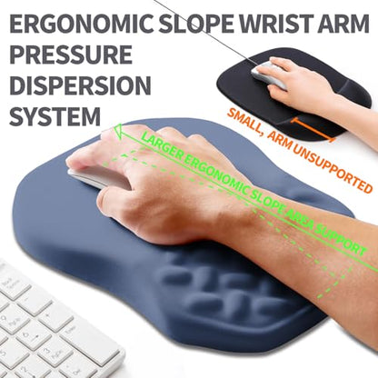 Ergonomic Slope Mouse Pad Wrist Support, Wrist Rest Mousepad for Carpal Tunnel Pain Relief with Massage Bulge and Slow Rebound Memory Foam (12x8 inch, Deep Blue) - color: Am027-deep Blue