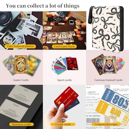AXUASSILD 4 Pocket Card Binder, Premium Trading Card Holder Fits 400 Cards With 50 Removable Sleeves, Cute Portable Collection Card Ablum Holder Beautiful Black Bowtie - color: Beautiful Black Bowtie