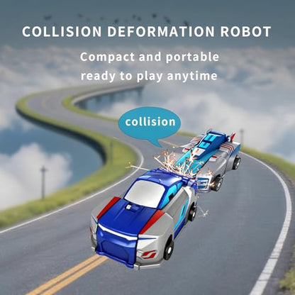 Collision Transforming Dinosaur Car Toy, 2-in-1 Magnetic Cars Convert to Dinosaur Robot, Crash-Activated Deformation, Mother's Day Birthday Gift for Boys Girls Age 3-12 (Blue) + 2 Dino Stickers - color: Blue