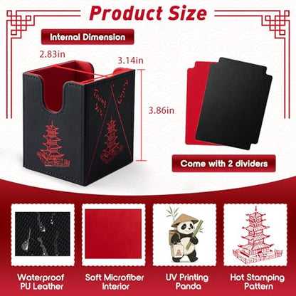 Chinese Takeout MTG Commander Deck Box, Fits TCG Cards (Black&Red) | Holds 130 Single/100 Double-Sleeved Cards, Fit MTG/PTCG/OPTCG Cards, Strong Magnet, PU Leather, With 2 Dividers - color: Black & Red