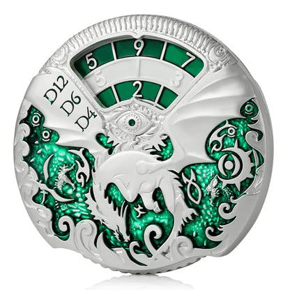 DNDND Dragon Roulette Spinner Metal Dice 7-in-1 Fidget Spinner DND Dice Set with Gorgeous Gift Box for Dungeons and Dragon and Tabletop Game (Silver with Green) - color: Dragon Silver Green