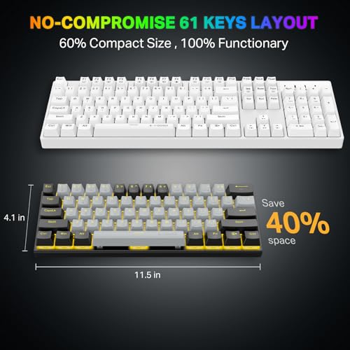 60% Mechanical Keyboard, E-YOOSO Gaming Keyboard with Red Switches and Solid Color Backlit Small Compact Keyboard 60 Percent Keyboard Mechanical, Portable 60 Percent Gaming Keyboard Gamer(Grey Black)