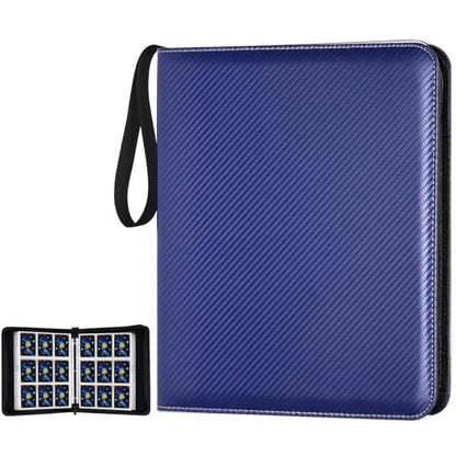 720 Pockets Round Ring Trading Card Binder, 9-Pocket Clear Zipper Card Album with Wrist Strap, Holds 720 Standard TCG Cards Compatible with Sports Baseball Football Game Cards (Dark Blue) - color: 9 Pocket 720 Carton Blue