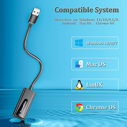 USB Ethernet Adapter, USB 2.0 to 10/100 Ethernet LAN Network Wired Adapter for MacBook, Surface Pro, Notebook PC, Compatible with Windows7/8/10, Mac OS, Android, Chrome OS, Linux (TCC-S20A)
