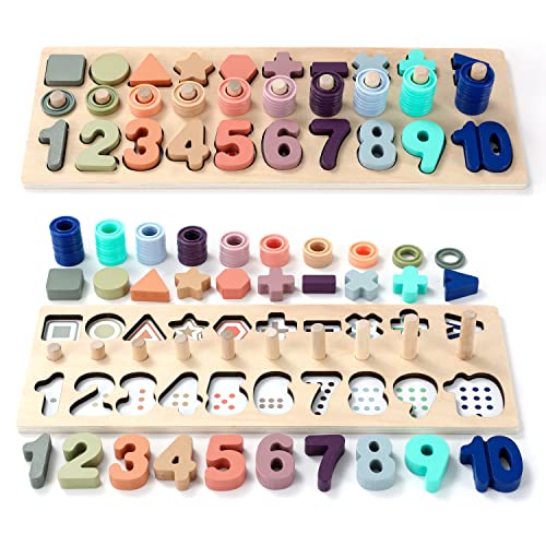 GeroCrew Toddler Montessori Toys Teaches Number, Counting, Math, Stacking Fun Preschool Learning Activates for Boy and Girl | Year Old Boy Gifts and Beyond! (Macaron) - color: Macroon