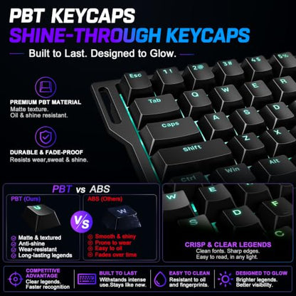 WIN68 HE Hall Effect Keyboard, Rapid Trigger Magnetic Gaming Keyboard, 8000Hz Polling Rate, DKS & SOCD, 0.01mm Adjustable Actuation, RGB PBT Keycaps, 60% Wired Keyboard for FPS Gaming PC & Mac - color: WIN68 Black