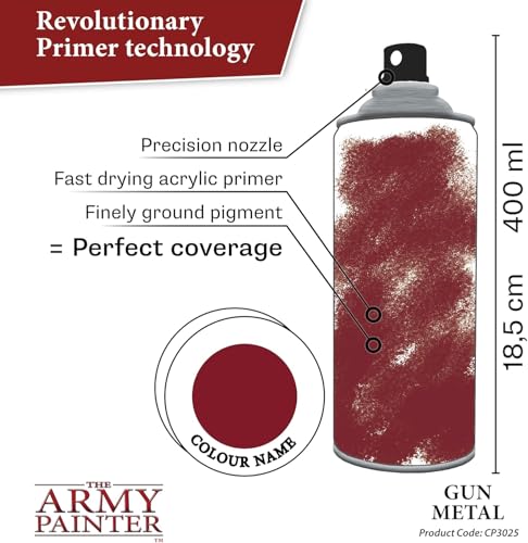 The Army Painter, Colour Primer Gun Metal, 400 ml spray acrilico | Primer grigio canna di fucile per dipingere miniature Warhammer e Dungeons and Dragons - color: Gun Metal