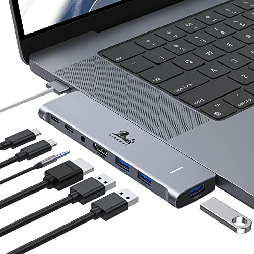 LIONWEI USB C Hub for MacBook Pro, Multiport Adapter MacBook Accessories | 7-in-2 with 4K HDMI, Thunderbolt USB C, USB3.0, Audio, 100W PD Port, for MacBook - color: USB C Hub Adapter (MacBook)