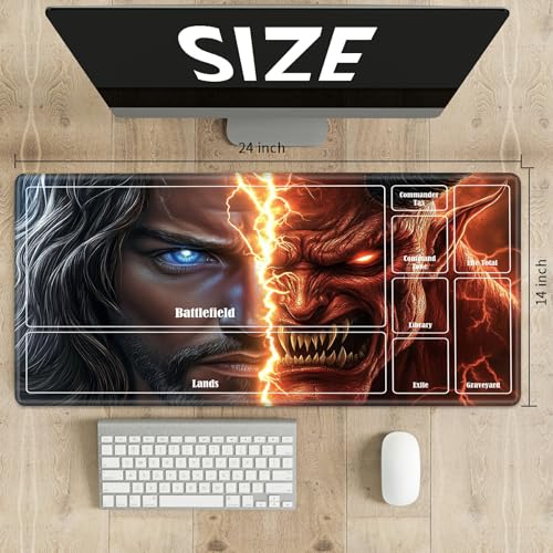 MTG Playmat with Zones, TCG Card Game Play Mat with Stitched Edges, Non-Slip Rubber Base Gaming Desk Mat, Smooth Surface 24 x 14 Inch, Jesus and the Devil - color: Jesus and the Devil, size: Zone 1