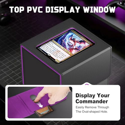 Kabinka MTG Deck Box with Window, Commander Deck Box for Trading Cards, Holds 110+ Double Sleeved Cards, Fits TCG CCG EDH (Black Purple) - color: Black Purple