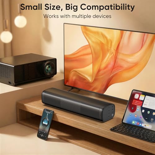 Saiyin 11.7-inch Sound Bar, Small Size & Big Power, Powered by AC Adapter | Soundbar with Bluetooth 5.3/Optical/Auxiliary Inputs, 48W Peak Power, Compact Sound Bar for Smart TV, PC, Gaming - size: 11.7 inches