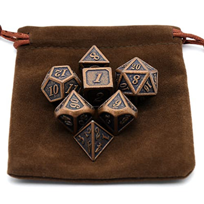 Metal Dice Set, HNCCESG Polyhedral D&D Dice for Dungeons and Dragons RPG DND Dice for Role Playing MTG Tabletop Gaming Shadowrun Pathfinder 7PCS D20 D12 D10 D8 D6 D4（Antique Copper） - color: Antique Copper