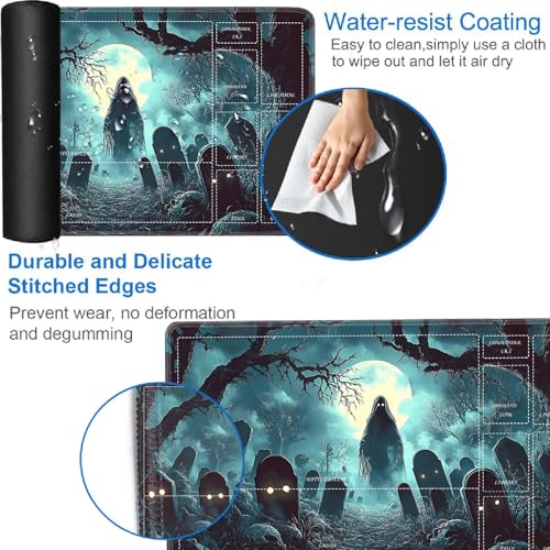 for MTG/TCG Playmat with Zones, 24 x 14 inches Trading Card Playmat with A Storage Bag and 6 Dice, Non-Lip Rubber Bottom Game Desk Mat, Graveyard and Ghost - color: Yux-playmats-2-3A-254