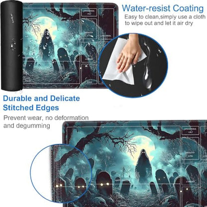 for MTG/TCG Playmat with Zones, 24 x 14 inches Trading Card Playmat with A Storage Bag and 6 Dice, Non-Lip Rubber Bottom Game Desk Mat, Graveyard and Ghost - color: Yux-playmats-2-3A-254