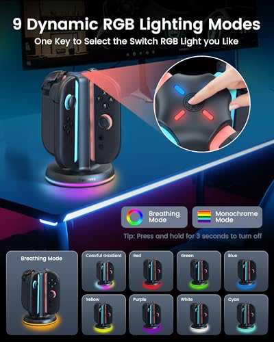 TRANSNOVO Charging Dock for Nintendo Switch 2 Joycons, 4 in 1 Dual-Side Magnetic Fast Controller Charger Station with 9 RGB Modes & Circuit Protection, Switch 2 Accessories for Joy Cons, Black - size: Round