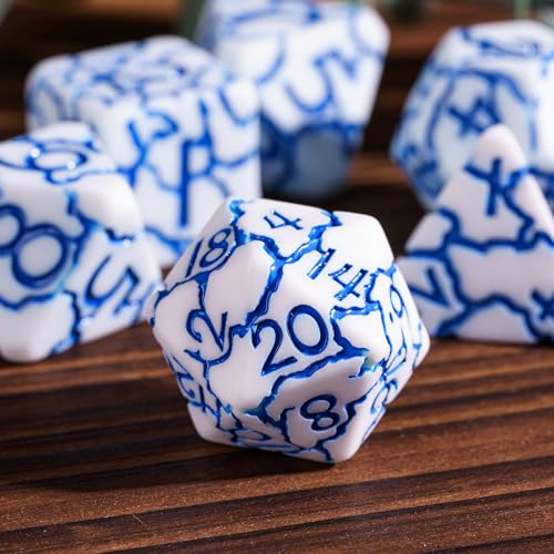 DND Dice Set, 7PCS Crackle Design Polyhedral Dice Set D&D for Role Playing Game and Other Tabletop Games（White） | Leather Storage Bag, DM Gift, for Dungeons and Dragons Role Playing Games - color: Crackle-blue