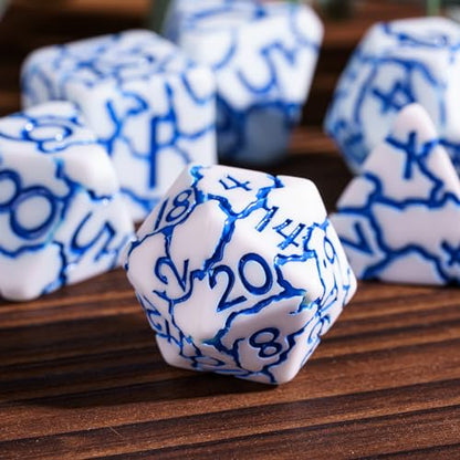 DND Dice Set, 7PCS Crackle Design Polyhedral Dice Set D&D for Role Playing Game and Other Tabletop Games（White） | Leather Storage Bag, DM Gift, for Dungeons and Dragons Role Playing Games - color: Crackle-blue