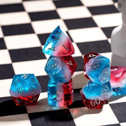 7PCS DND Dice Set,Transparent Sharp Edge Dice Set D&D RPG Polyhedral Die,for Dungeons and Dragons TTRPG Games Roleplaying Games,with Gift Box(Red & White & Blue) - color: Red&white&blue
