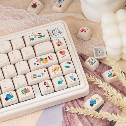 Tsungup MOA Keycaps, Creamy White Geometric Shapes Cute Custom Keycaps | PBT Minimal Dye Sub 131 Keys Keyboard Keycap Set for MX Switches Mechanical - color: White