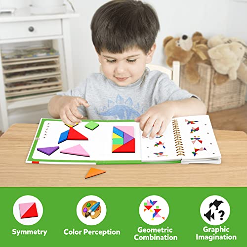 Travel Tangram Puzzle Car Game Magnetic Pattern Blocks Road Airplane Trip Essentials Activities Montessori Educational Toys Brain Teasers Book for Age 4-8 Kids Boys Girls Toddler (368 Solution) - color: 368 Solution