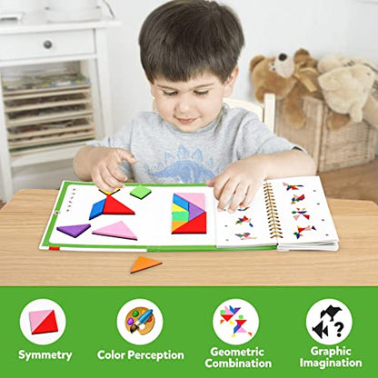 Travel Tangram Puzzle Car Game Magnetic Pattern Blocks Road Airplane Trip Essentials Activities Montessori Educational Toys Brain Teasers Book for Age 4-8 Kids Boys Girls Toddler (368 Solution) - color: 368 Solution