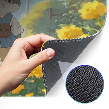 Cute Cat Mouse Pad, Non-Slip Rubber Gaming Mouse Pad with Seam Edge for Gaming, Office, Laptop, 31.5 x 11.8 Inch, Anime Cat Desk Mat - color: Cute Cat