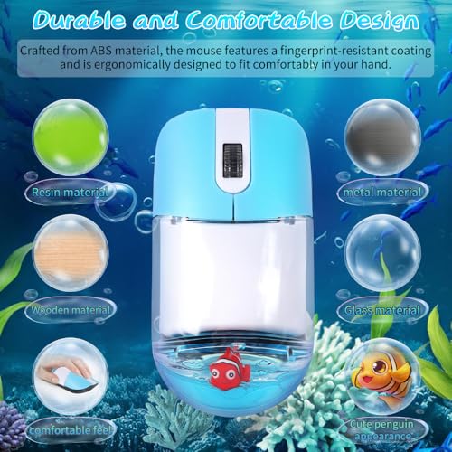 Wireless Mouse -Cute Clear Aqua Design, Water Mouse with Optical Precision, Silent Clicks, Lightweight & Floating Animal Transparent Retro Style for Home Office, Great for Kids & Adult(Fish-Blue) - color: Goldfish - Blue