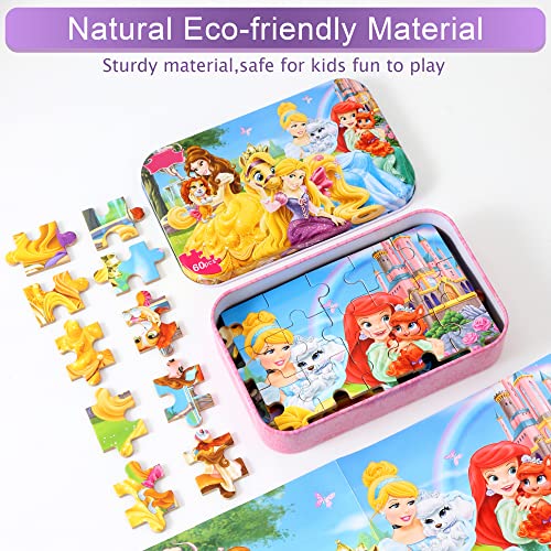 MZZOTOY Princess Puzzles for Kids Ages 4-8, 60 Pieces for Kids Ages 3-5 Princess Puzzle for Girls and Boys Toys Jigsaw Puzzles in a Metal Box Educational Puzzles (Princess) - color: Princess