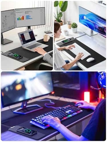 Wireless Charging Mouse Pad, 31.5"x11.8" Large Desk Mat, Smooth Glide | Waterproof Mousepad, Stitched Edge, Non-Slip Rubber Base, Desk Pad Computer Keyboard Mat, No Adapter - color: Black-31.5"x11.8"