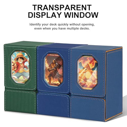 Card Deck Box for MTG Commander, Fits 100+ Double-Sleeved Cards Card Case | with Detachable Dice Tray, 2 Dividers, Removable lid, Trading Card Storage Box, Sturdy and Durable, Fits TCG/PTCG/Sports Card - color: Dark Green and Dark Gray