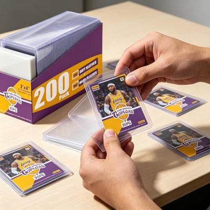 200 Card Sleeves Top Loaders for Cards, 3"x4" Card Holder (100Soft+100Hard) | Premium Card Protector, Playing Cards Holders, Fits 2.5"x3.5" Sized Standard Collectible Trading Baseball Sports Game Cards - size: 100 Soft + 100 Hard