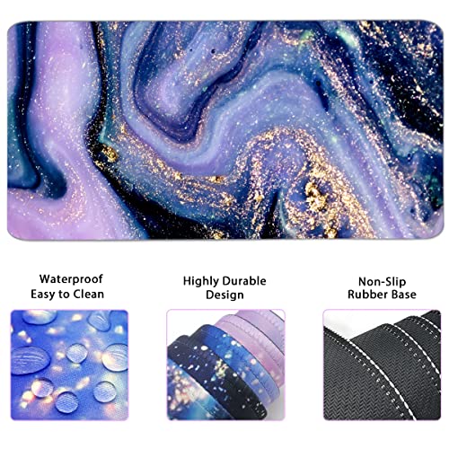 4-in-1 Large Gaming Mouse Pad, Keyboard Wrist Rest Pad & Wrist Support Mousepad Set, Extended Desk Pad Waterproof Desk Mat for Home Office Study Game - Purple Marble - color: Purple Marble