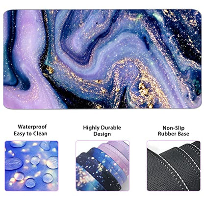 4-in-1 Large Gaming Mouse Pad, Keyboard Wrist Rest Pad & Wrist Support Mousepad Set, Extended Desk Pad Waterproof Desk Mat for Home Office Study Game - Purple Marble - color: Purple Marble