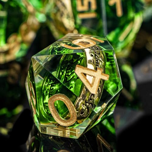 Magic Golden Ring DND Dice with Box, Green Sharp Edge Handmade D and D Polyhedral Dice for use with D&D Tabletop Games RPG, Lord Resin Dice D20 D12 D10 D8 D6 D4 - color: Ring - Green-1