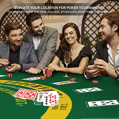 70" x 35" Poker Mat for Table with Carrying Bag, Professional Casino Blackjack Tabletop Layout Poker Table Mat, Non-Slip Rubber Poker Table Top Cover for Parties, Home Entertainment, Poker Game Night - color: Dark Green-blackjack