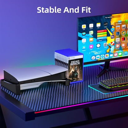 ZYTHRONE Horizontal Stand Compatible with PS5 Slim & Pro Console, Base Stand for PlayStation 5 Slim/Pro Disc & Digital Editions, Hold 12 Pcs Game Disc (Not for PlayStation 5 2020), Black - color: Black