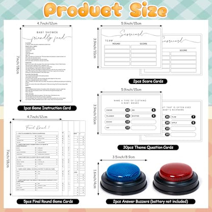 EYxsaxenk Baby Shower Friendly Feud Game with Answer Buzzer - 40Pcs Minimalist Gender Reveal Party Family Trivia Quiz Night Feud Card Buzzer for Board Game Night Baby Shower Boy or Girl Party Supplies - style: Baby Shower